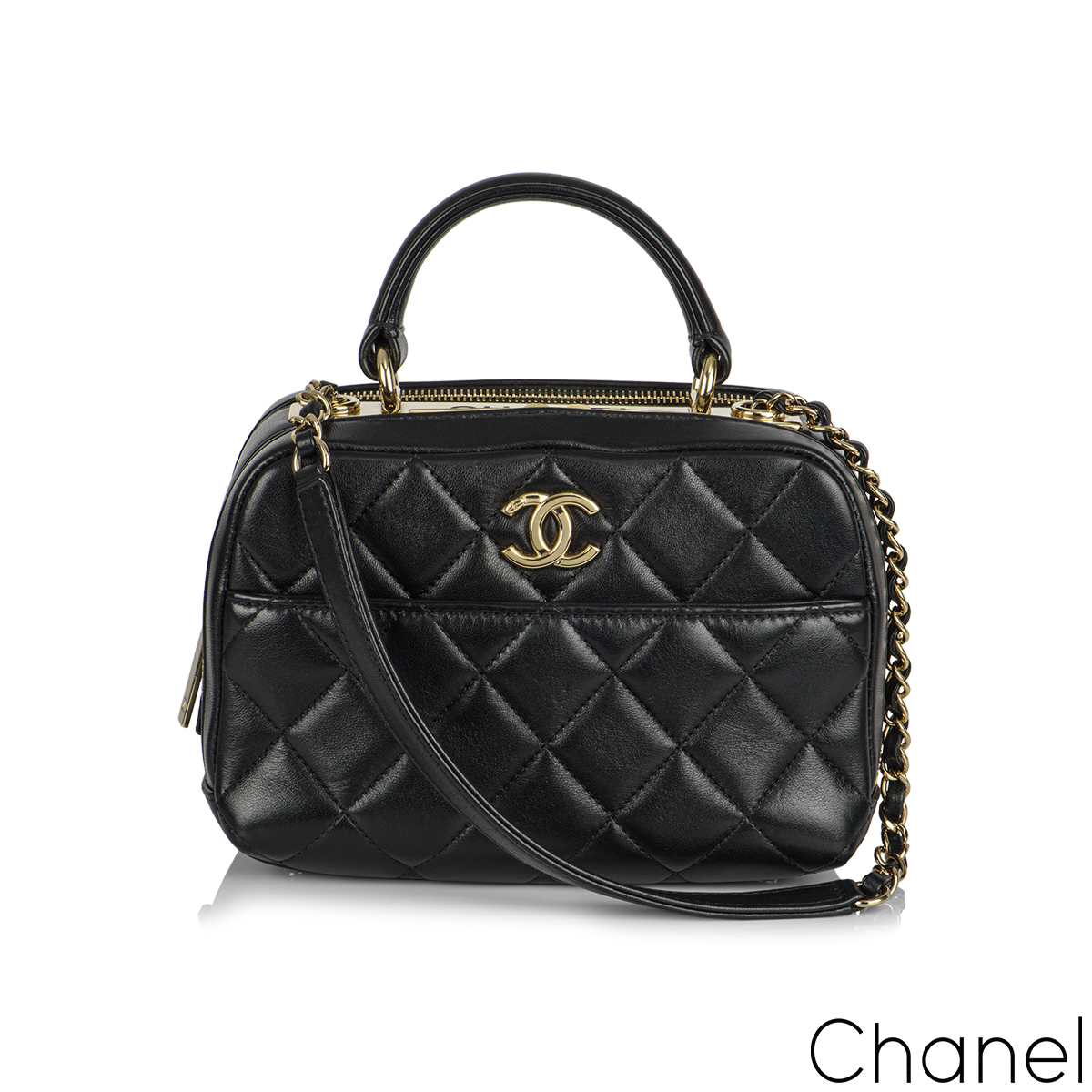 What Goes Around Comes Around Chanel Black Bowling Bag, Medium | Women